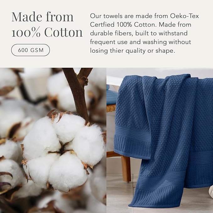 NY Loft 100% Cotton 4 Pack Bath Towel Set| Navy Bath Towels | Super Soft & - Image 4