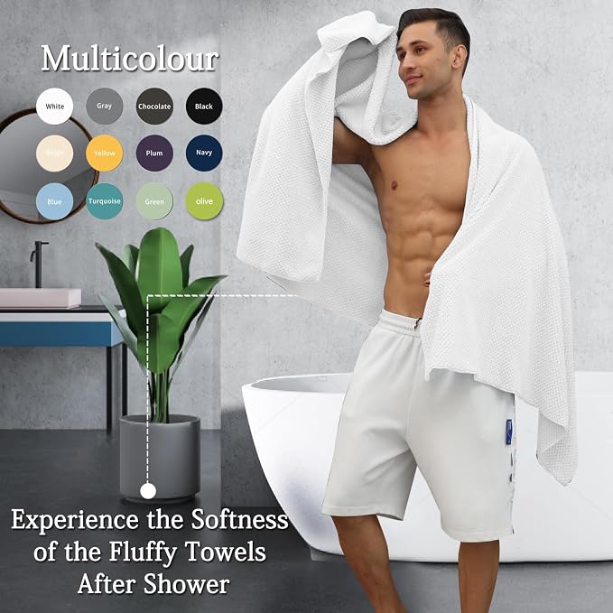 8-Piece White Bath Towels Set, 2 Oversized Large Bath Towels Sheet, 2 Hand - Image 5