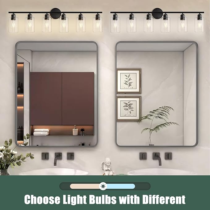 Espird 6 Lights Bathroom Vanity Light Fixtures Matte Black, Rustic Farmhouse - Image 5