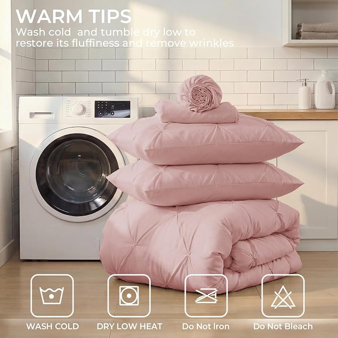 Sasttie Twin Comforter Set, 5-Piece Bed in a Bag, Pintuck Bedding Sets - Image 9