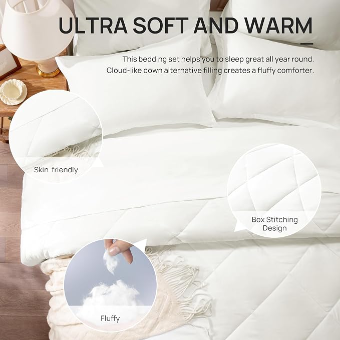 Love's cabin California King Comforter Set Ivory, 7 Pieces California King Bed - Image 4