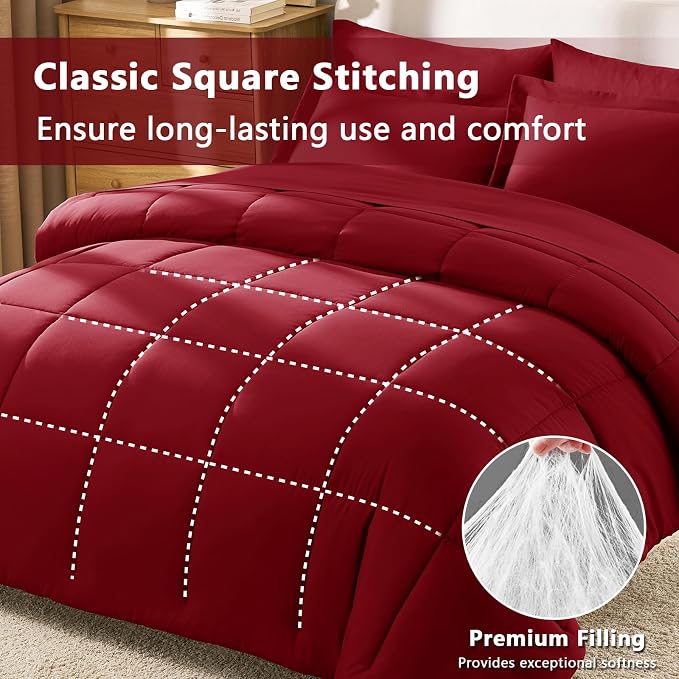 CozyLux King Size Comforter Set Dark Red - Image 6