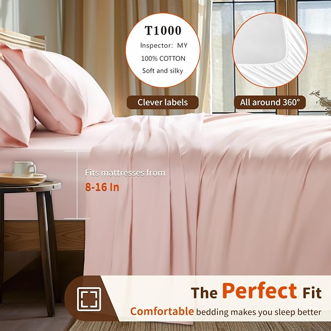 LBRO2M 1000 Thread Count 100% Egyptian Cotton Sheets Set Twin, 3 Piece Sets Bed - Image 3