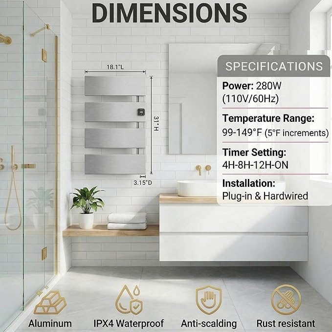 Electric Towel Warmer, Heated Towel Rack - Image 5
