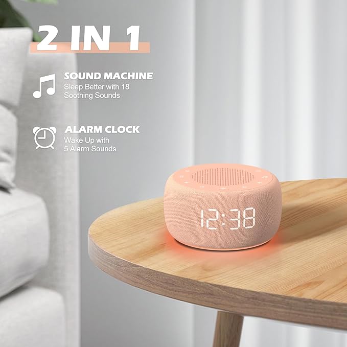 Buffbee Sound Machine & Alarm Clock 2-in-1, 0-100% Clock Face Brightness - Image 2