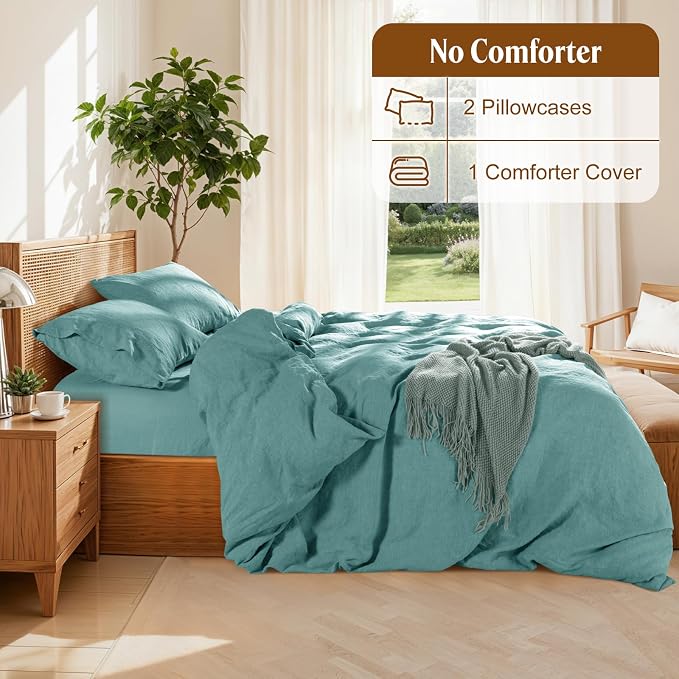 LBRO2M 100% France Linen Duvet Cover Set Queen Size 3 Pcs Natural Flax - Image 4