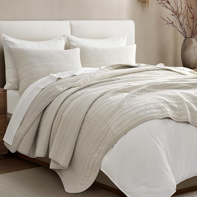 EVERGRACEHOME 100% Cotton Modern Lines Quilt Set Queen Size, Pre-Washed Soft - Image 5