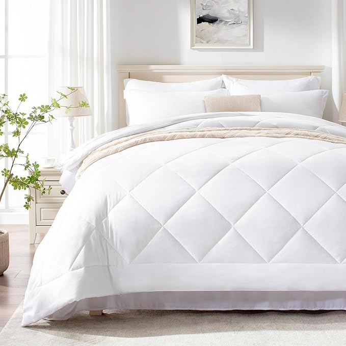 Love's cabin Twin Comforter Set White, 5 Pieces Twin Bed in a Bag, All Season - Image 2
