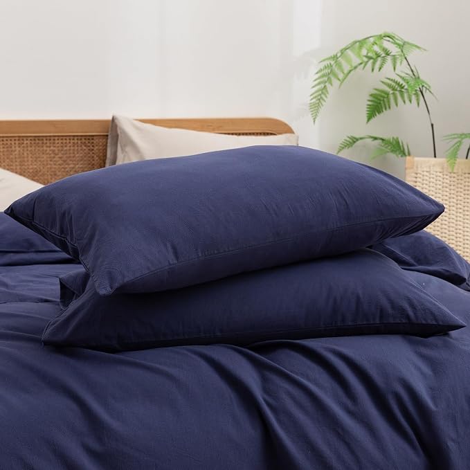 BESTOUCH Duvet Cover Set 100% Washed Cotton Linen Feel Super Soft Comfortable - Image 7