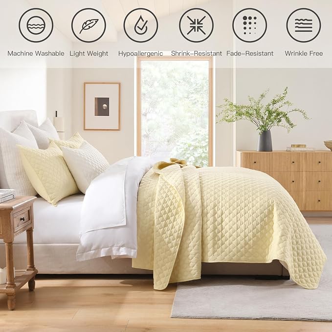HORIMOTE HOME Quilt King Size Light Yellow, Lightweight Quilt - Image 2