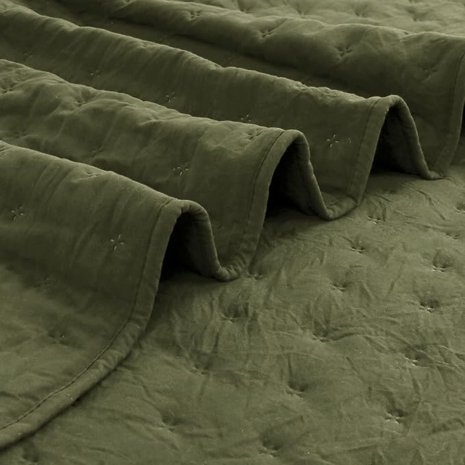 ROARINGWILD Olive Green Cloud Queen Size Quilt Bedding Sets - Image 5