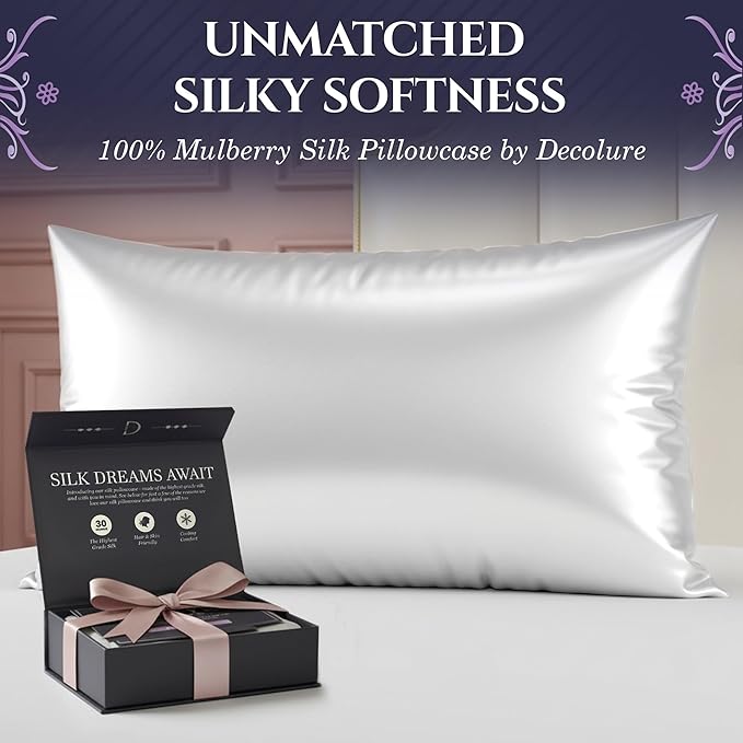 DECOLURE 100% Pure Mulberry Silk Pillow Case Standard Size – Highest Grade 30 - Image 2