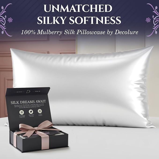 DECOLURE 100% Pure Mulberry Silk Pillow Case Queen Size – Highest Grade 30 - Image 2