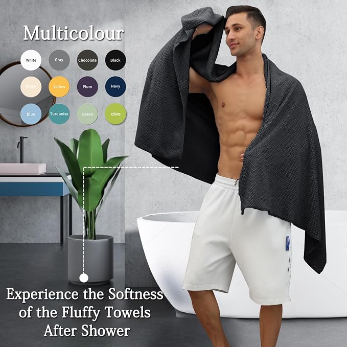 8-Piece Black Bath Towels Set, 2 Oversized Large Bath Towels Sheet, 2 Hand - Image 5