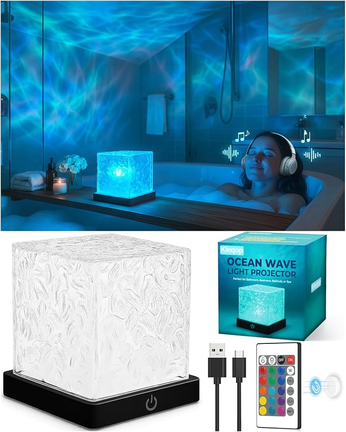 Rechargeable Shower Light Cube, 16 Color Ocean Wave Projector Light Battery by Unknown