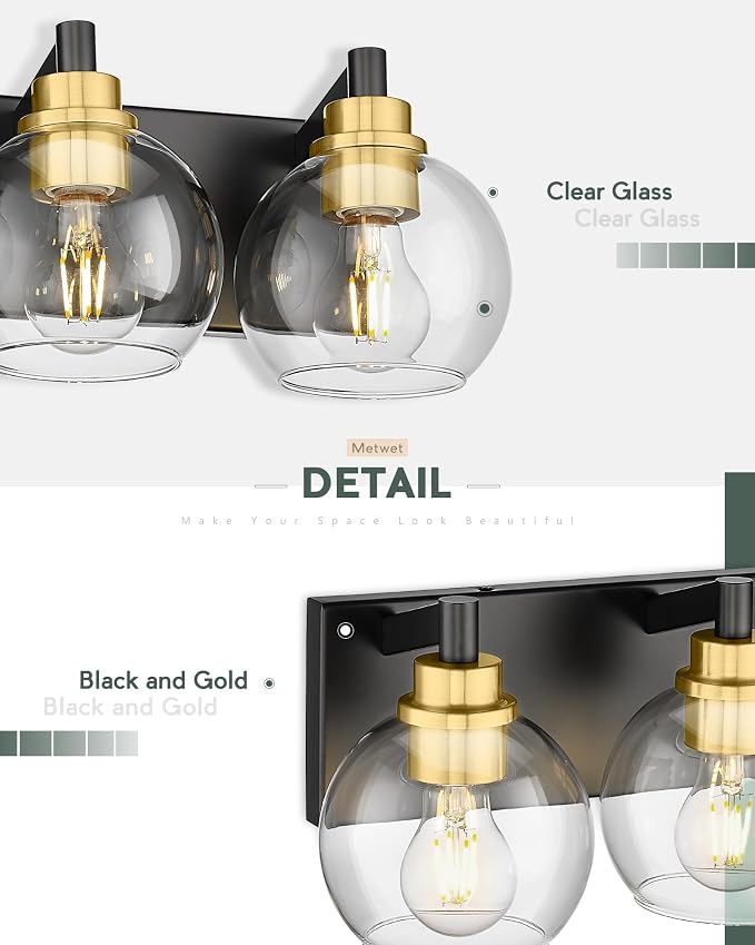Bathroom Light Fixtures, 6-Light Black and Gold Bathroom Vanity Light, 38 Inch - Image 4