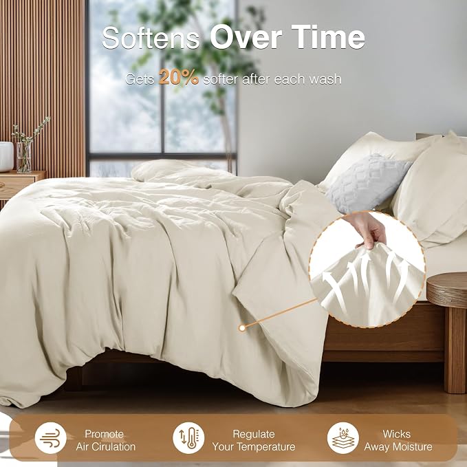 SONORO KATE 100% French Linen Duvet Cover King Size, Soft Breathable - Image 5