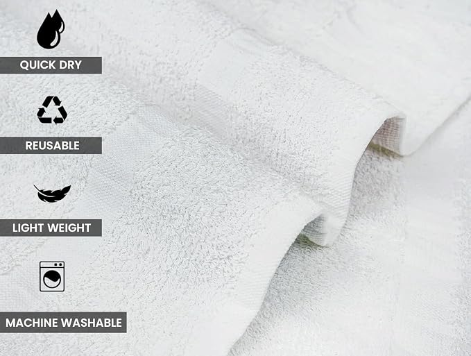 CH White Bath Towels Bulk Pack of 36 – Pure Cotton Lightweight & Absorbent - Image 3