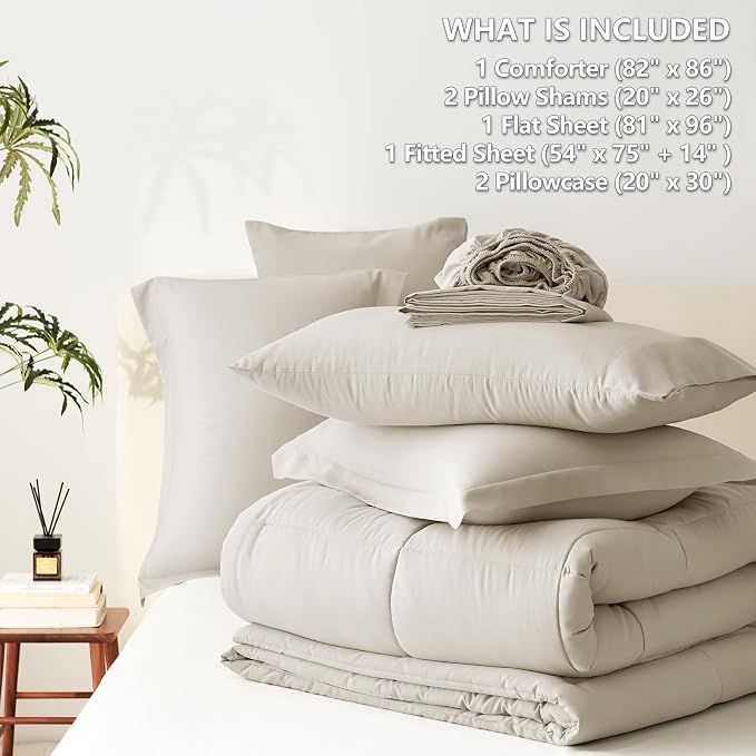 CozyLux Full Size Comforter Sets Oatmeal - Image 7