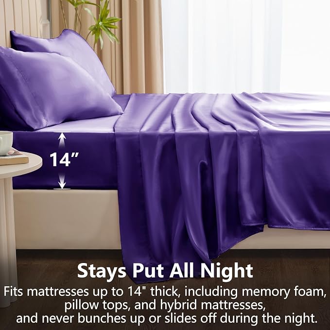 CozyLux Satin Sheets Queen Size Bed Set - Image 4