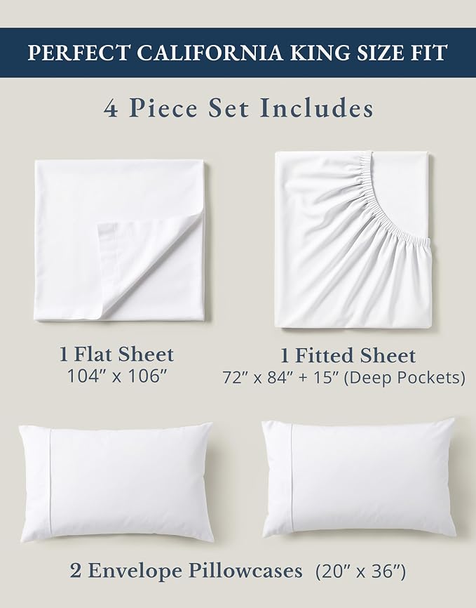 LANE LINEN 100% Organic Cotton California King Sheets Set, 4-Piece Pure Long - Image 4