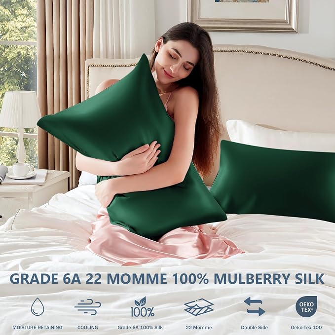 Silk Pillow Cases 2 Pack Queen Size Mulberry Silk Pillowcase Set of 2 - Image 5