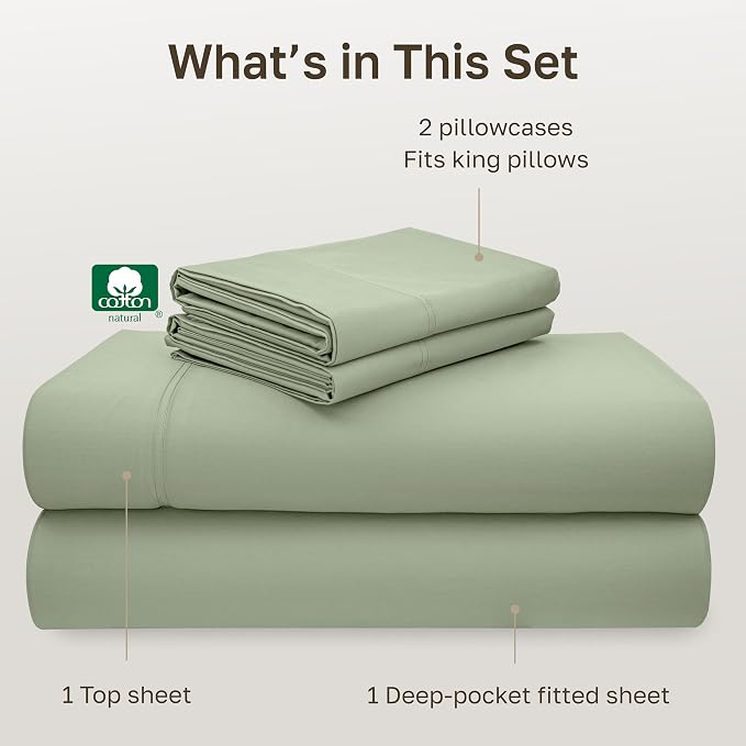 California Design Den Natural 100% Cotton Bed Sheets King Size Set - Image 4