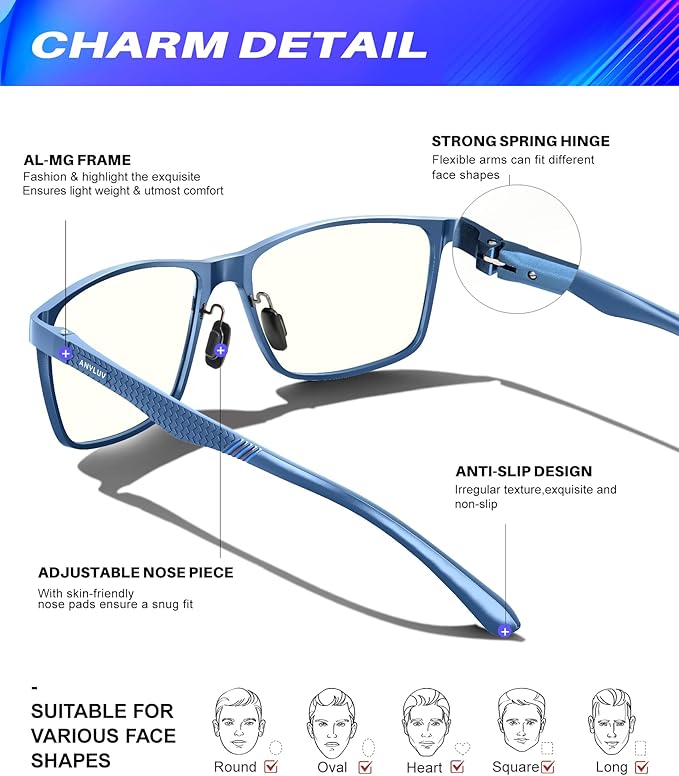 ANYLUV Blue Light Glasses Men, Relieve Eyestrain and Eye Protection, Al-Mg - Image 3