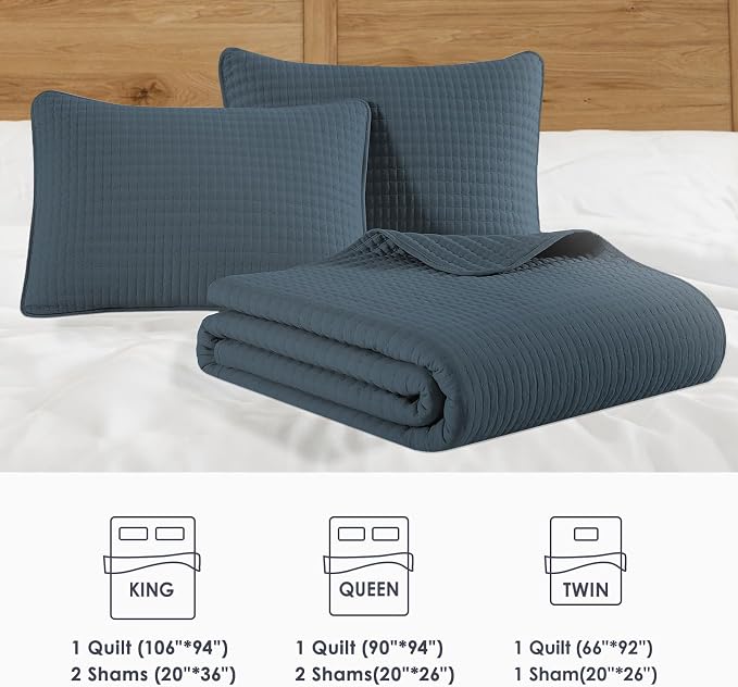 WRENSONGE Queen Quilt-3 Pieces Lightweight Navy Blue Bedspreads Queen Size - Image 8