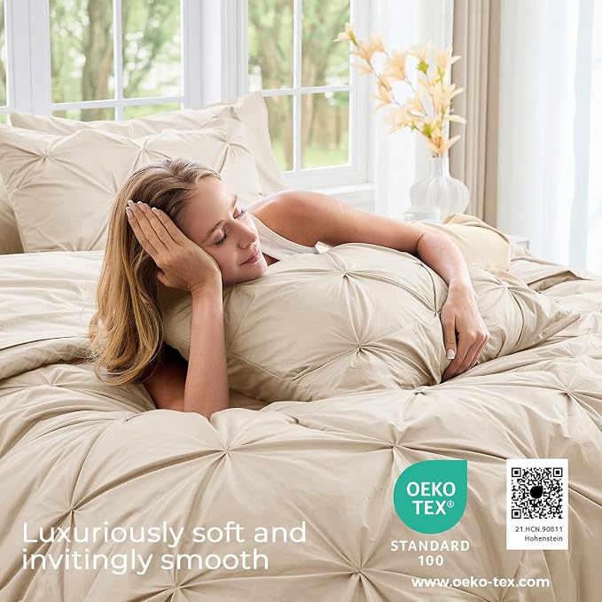 Sasttie Queen Comforter Set, 7-Piece Bed in a Bag, Pintuck Bedding Sets - Image 3