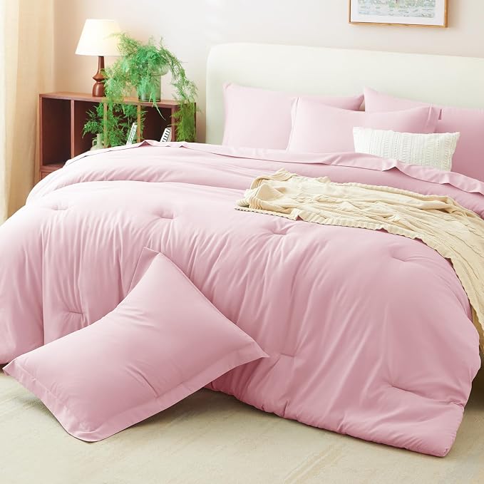 CozyLux Queen Comforter Set Pink, 7 Pieces Bed in a Bag Queen Comforter Set - Image 8