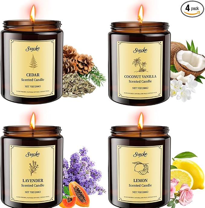 4 Pack 28oz Scented Candles, Soy Wax Jar Candles, Coconut Vanilla, Scented by SVECKE