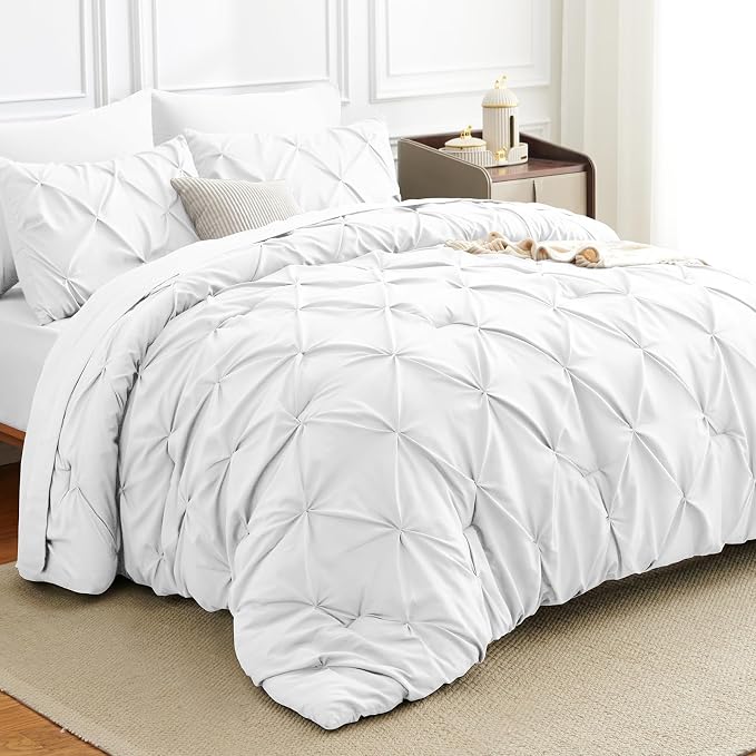 HIMEET Pintuck Bed in a Bag, 7 Pieces King Size Comforter Set White, Luxury by Unknown