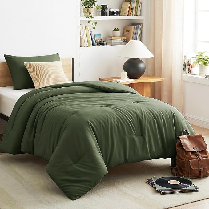 CozyLux Twin Comforter Set Olive Green, 2 Pieces Twin Extra Long Solid by CozyLux