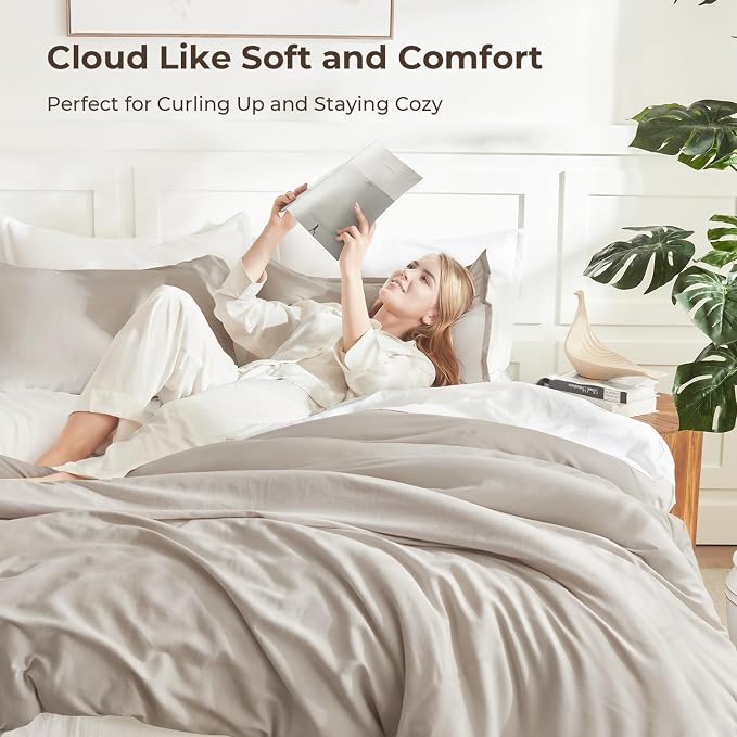Litanika Linen Grey Comforter Set King Size, 3 Pieces Lightweight Solid Bedding - Image 2