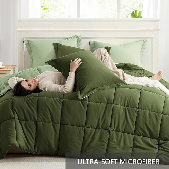 Homelike Moment King Size Comforter Set Olive Green, Lightweight Comforter Sets - Image 5