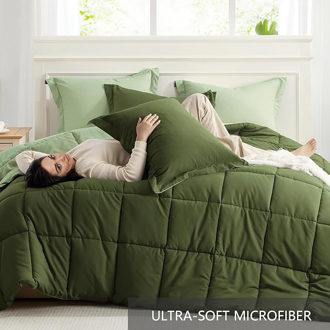 Homelike Moment Queen Comforter Set Olive Green, Lightweight Comforters Queen - Image 5