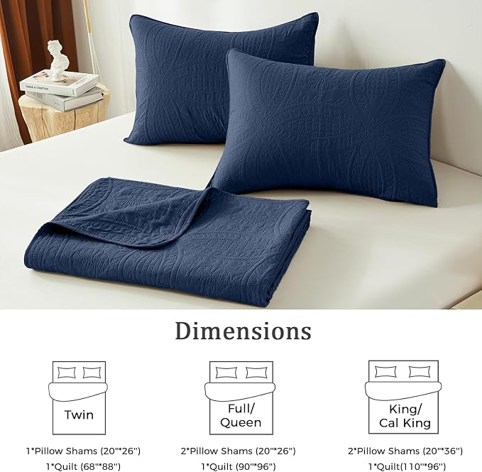 akkialla Navy Full/Queen Quilt Set, Ultrasonic Lightweight Bedspread Coverlet - Image 6