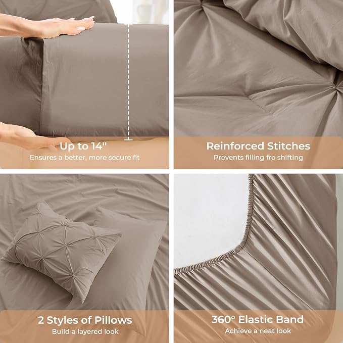 Sasttie Full Size Comforter Set, 7-Piece Bed in a Bag, Pintuck Bedding Set - Image 5