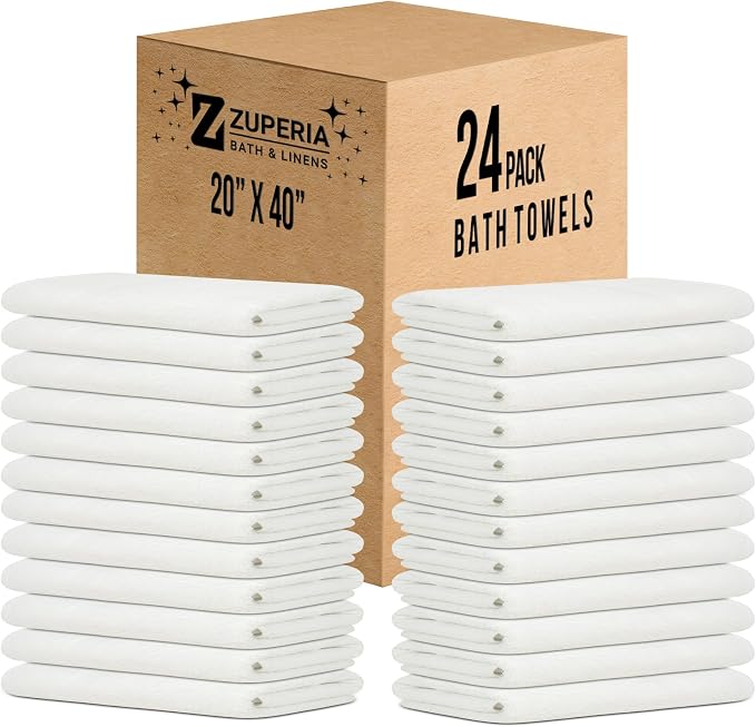 ZUPERIA White Bath Towels Bulk 24 Pack - Image 9