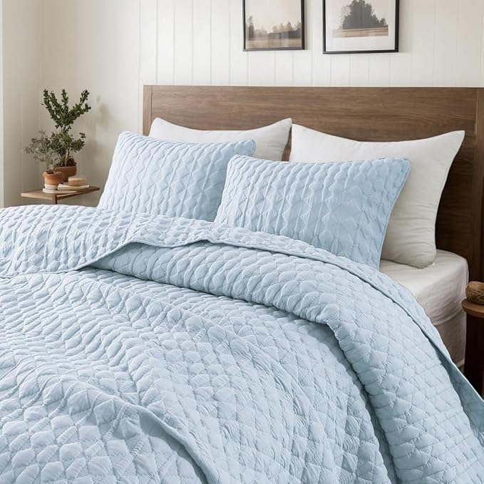 WDCOZY Light Blue Oversized California Cal King Size Quilt Bedding Set by WDCOZY