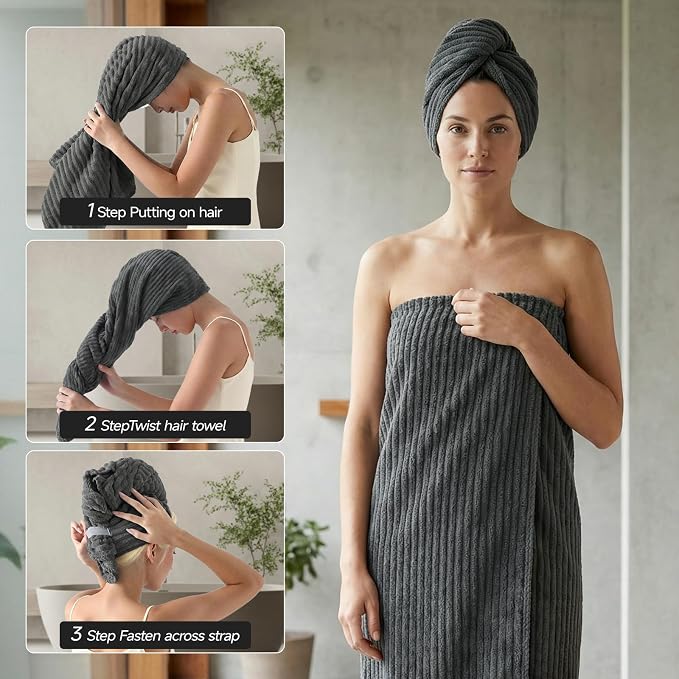 REDKISS Charcoal Gray Bath Towels Set 8 Piece - Image 4
