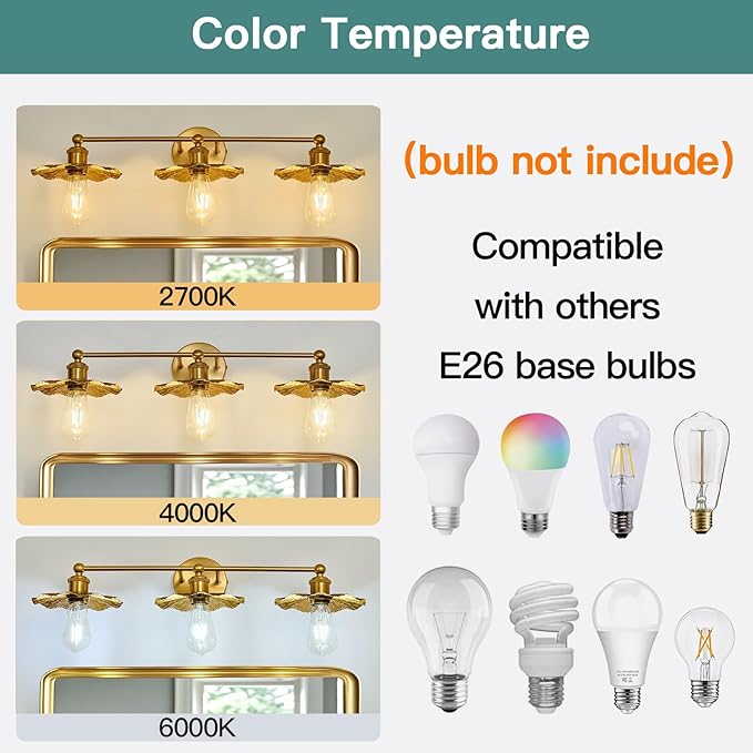 ZGLAOJT 3 Light Vintage Vanity Light Gold Bathroom Light Fixtures Over Mirror. - Image 3