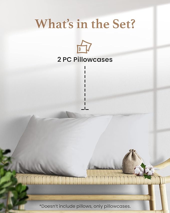 1000 TC Light Gray King Pillowcases Set of 2 100% Egyptian Cotton Pillow Cases - Image 2