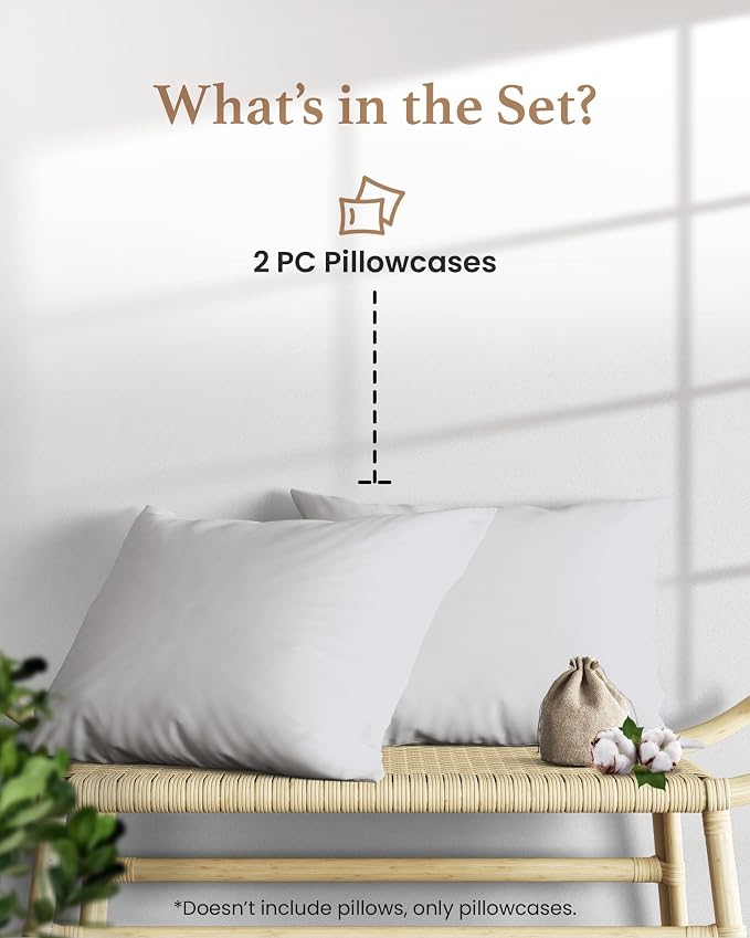 1000 TC Light Gray Standard Pillowcases Set of 2 100% Egyptian Cotton Pillow - Image 2