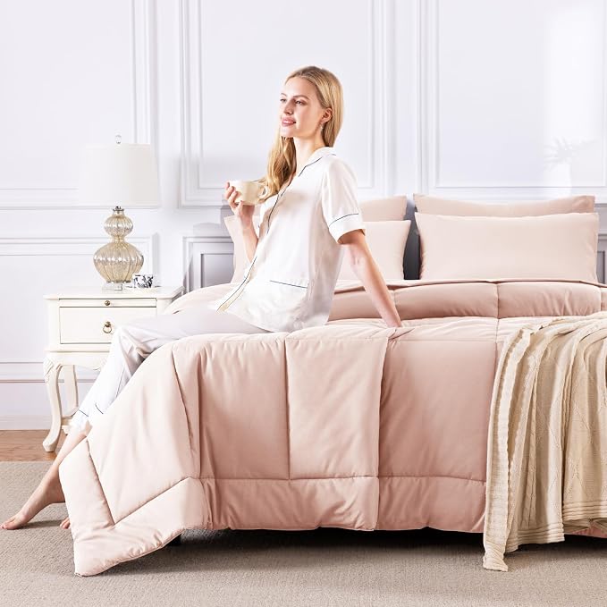 CozyLux Oversized Queen Comforter Sets Blush Pink, 7 Pieces Bed in a Bag - Image 7