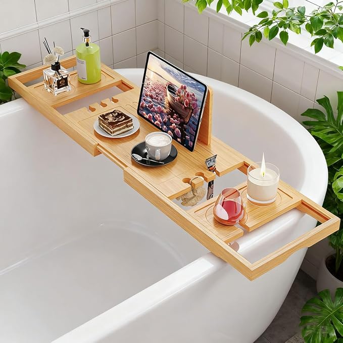 Bathtub Tray, Bath Tray for Tub, Bath Tub Tray Wood, Bath Caddy Tray for Bathtub by Unknown