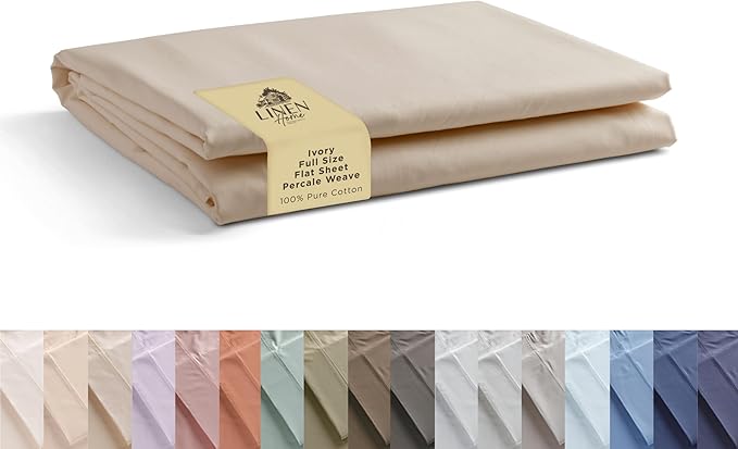 Linen Home 100% Cotton Percale 1 Flat Sheet, Full Size by LINENHOME