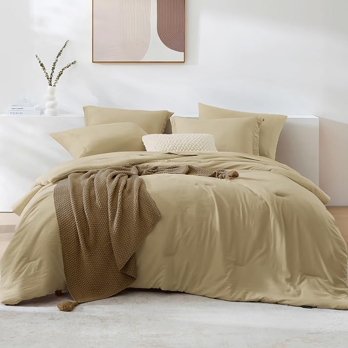 WRENSONGE Queen Comforter Set- 7 Pieces Soft Taupe Bed in a Bag Queen Size - Image 4
