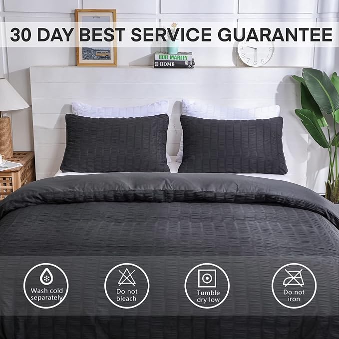 AveLom Seersucker Duvet Cover Set Queen Size, 3 Pieces, Textured Duvet Cover - Image 7